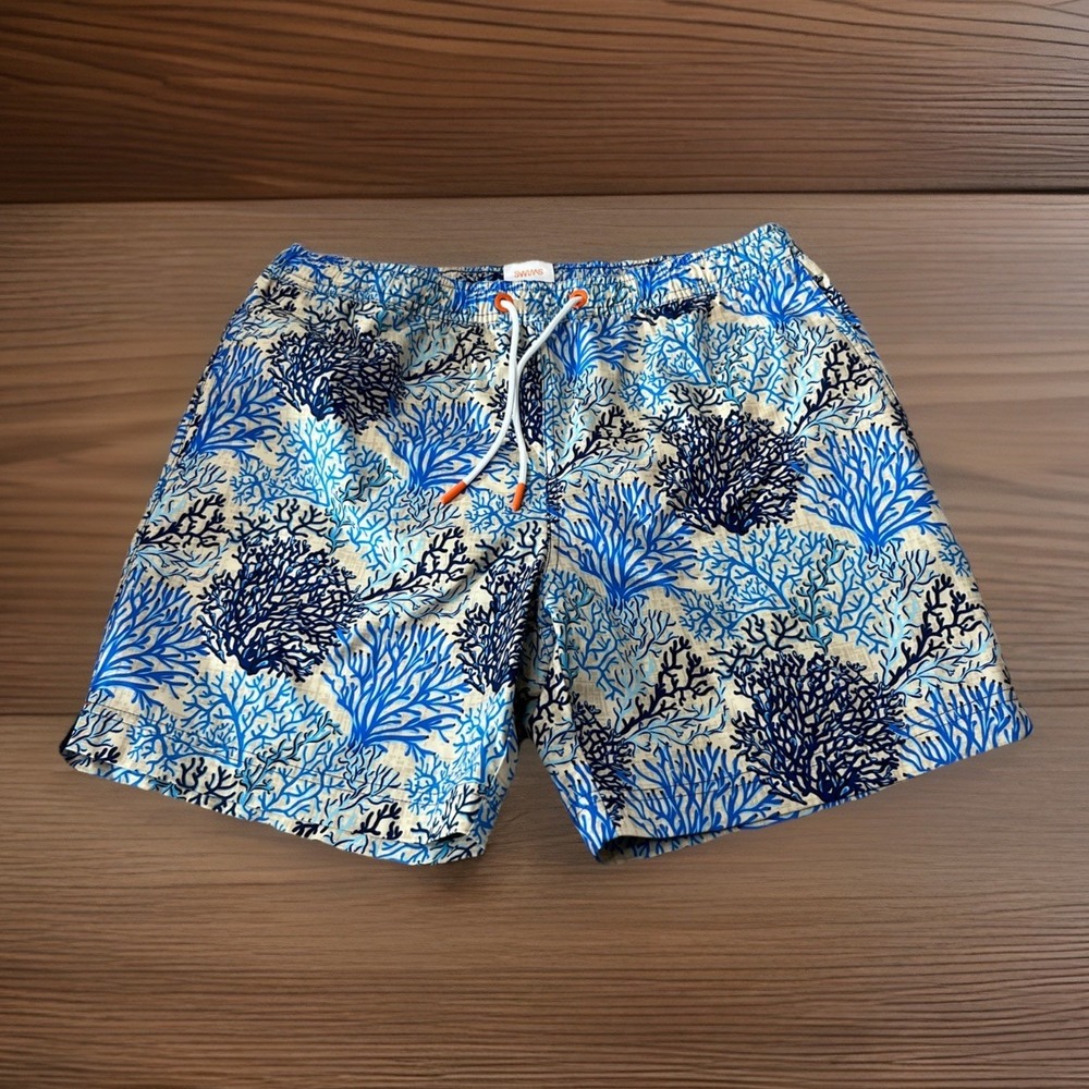 SWIMS Men's Trunks Mesh Lined Coral Print Shorts in Sapphire Size Small